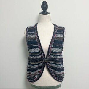 M K Yoko Japan Multicolor Stripe Textured Single Button Knit Sweater Vest 2